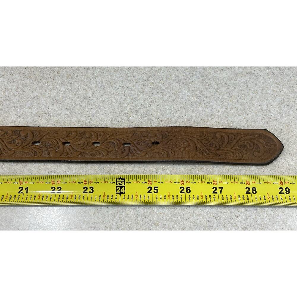 Justin Floral Tooled Leather Kids Belt American Buckle Brown Size -24 USA Flag - Picture 8 of 14